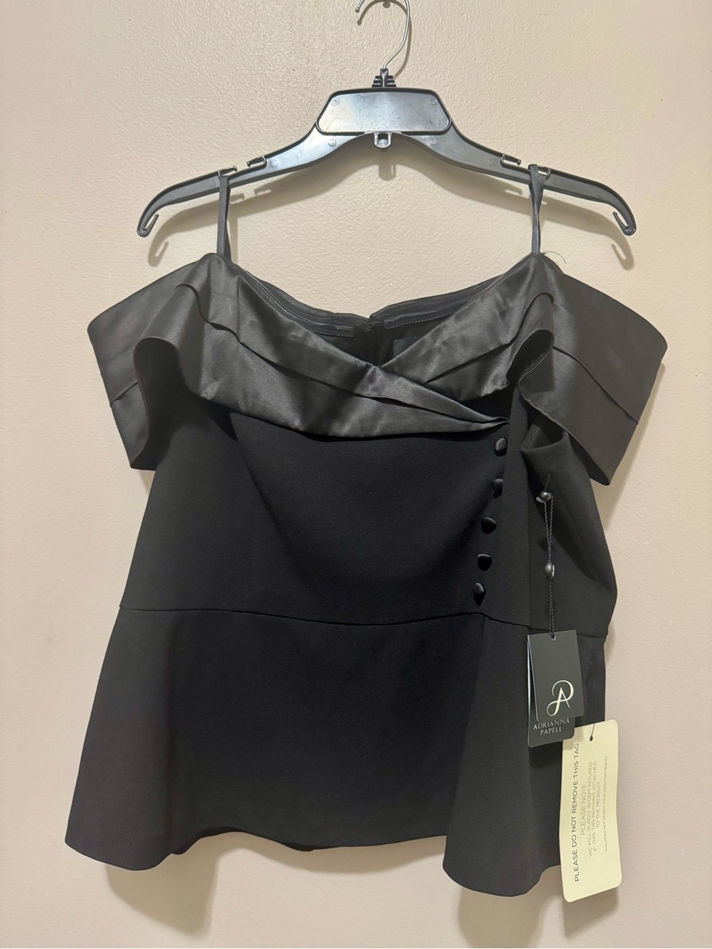 Adrianna Papell Black Strapless Off-Shoulder Satin Trim Cocktail Top